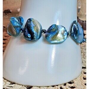 Beautiful Blue Abalone Shell Bracelet w/ Hook Closure 9"